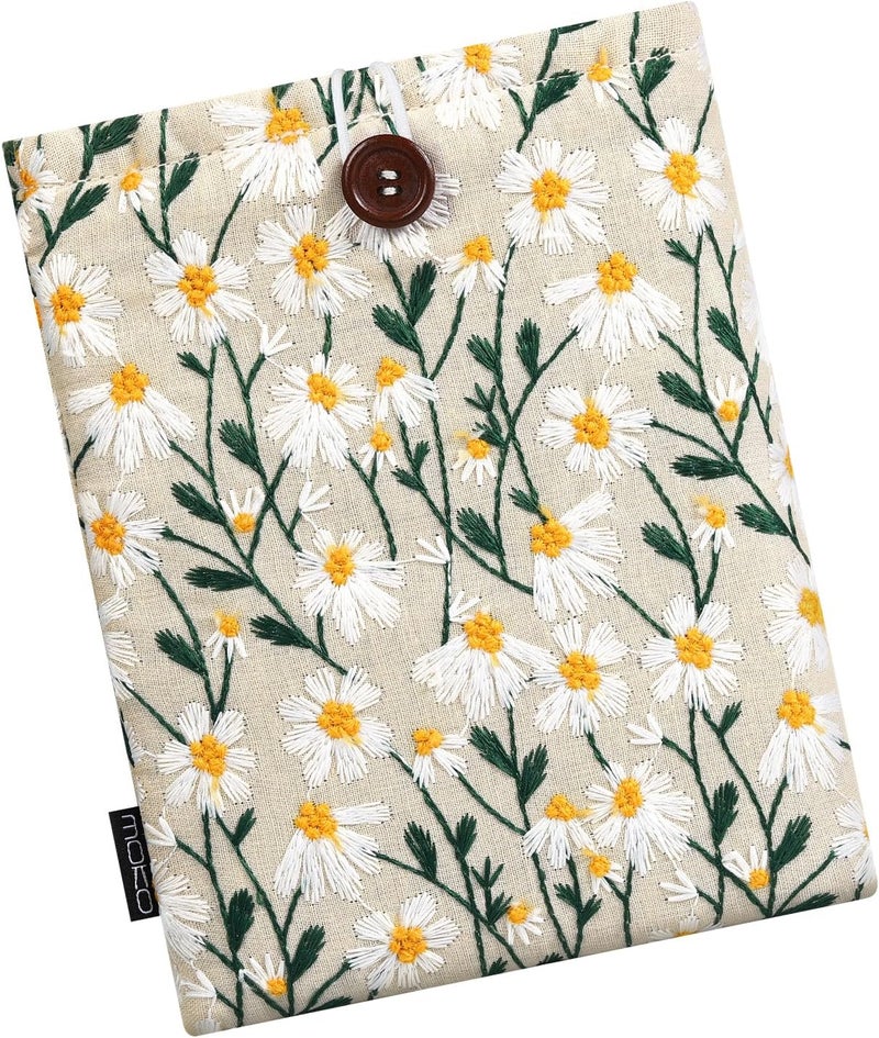 MoKo 6-7" Embroidered Daisy Padded Sleeve Pouch for Fire 7 2022, 7" Kindle Colorsoft Signature Edition 2024, Kindle 11/10/8 Gen, Paperwhite 11th/10th Gen, Pouch for Voyage/Kobo eReader, Beige - Image 1